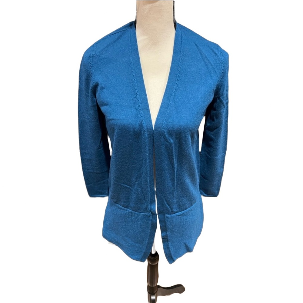 Talbots Open Front Pure Merino Wool Open Drape Cardigan Turquoise Small …